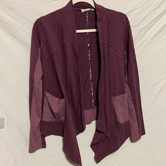 LOGO by Lori Goldstein Tops - S LOGO Lori Goldstein Eggplant Waterfall Open Front Cardigan